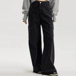 5Pcs Womens Washed Cotton High Waist Wide Leg Pants
